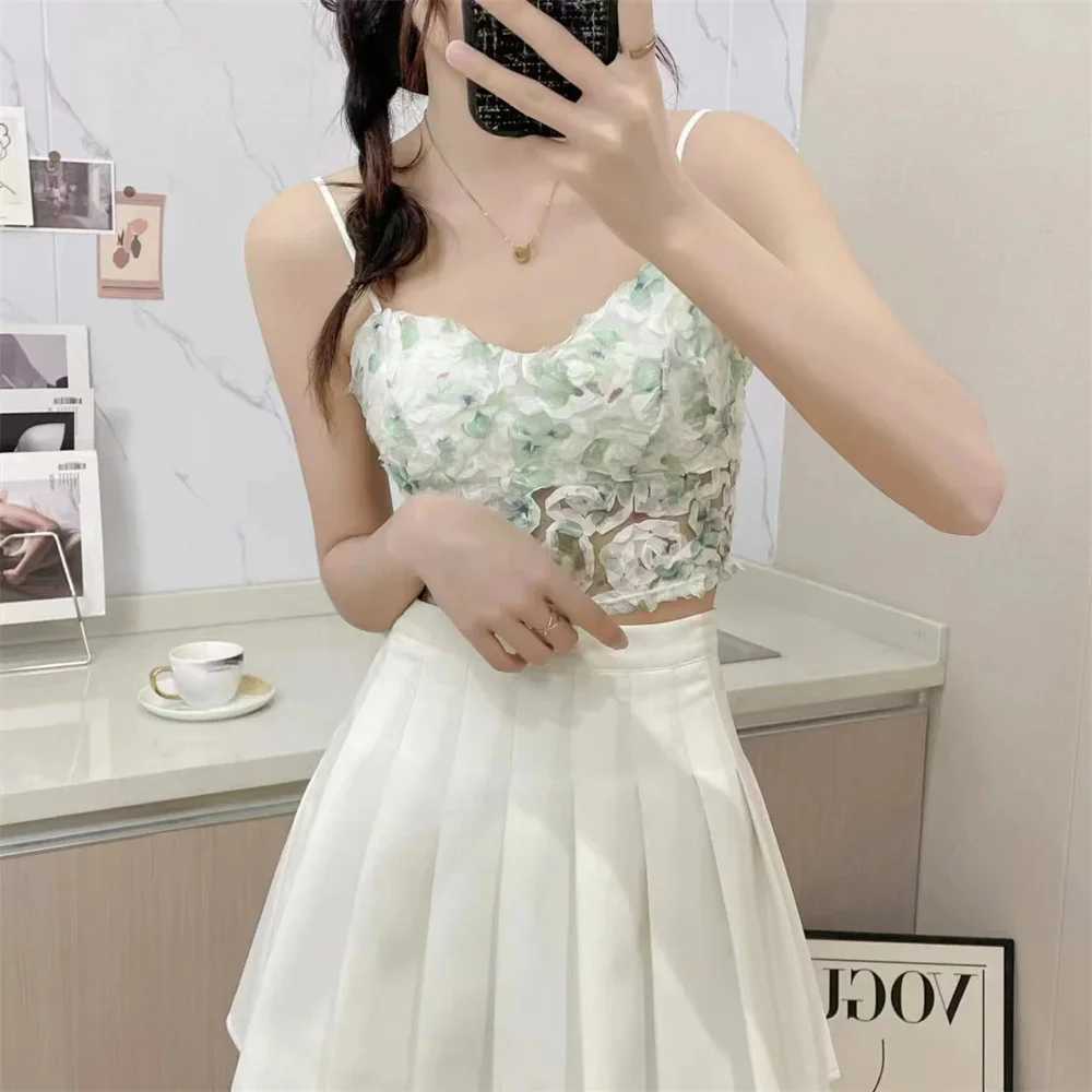 Floral Printed Camisole Woman Summer Sweet Spaghetti Strap Tank Top Fe with Built in Bra Corset Women Vest with PaddedX241022