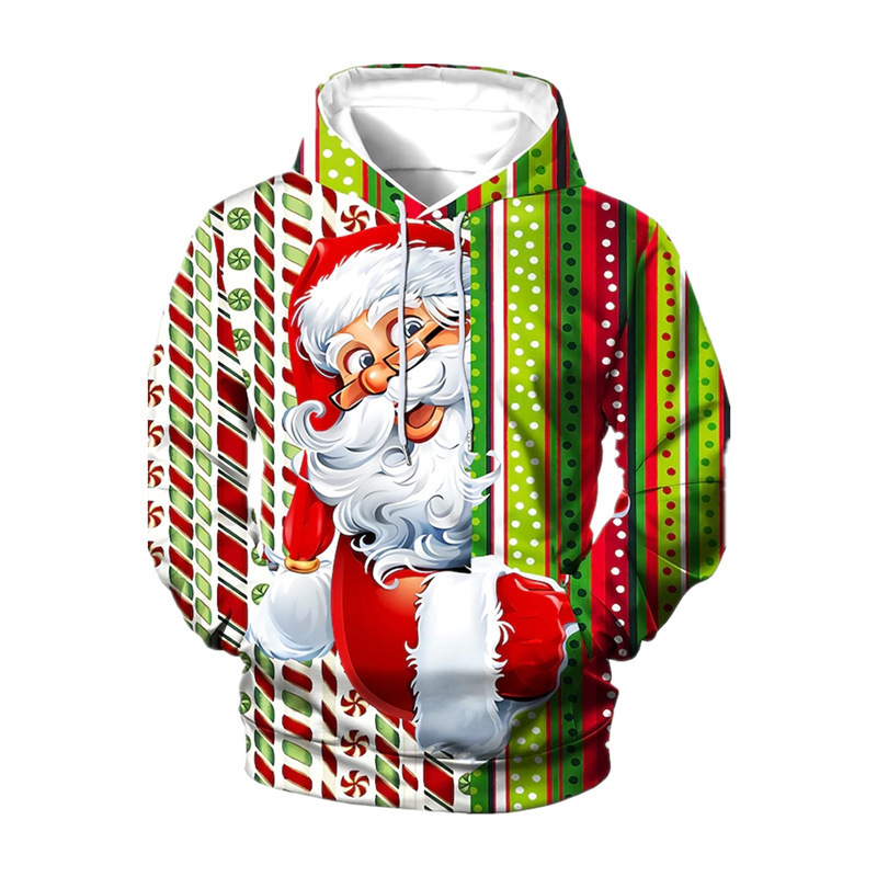 Men's Street Clothing Santa Claus 3D Printed Hoodie With Looped Fabric Drop Shoulder Hoodies Graphic Hoodies
