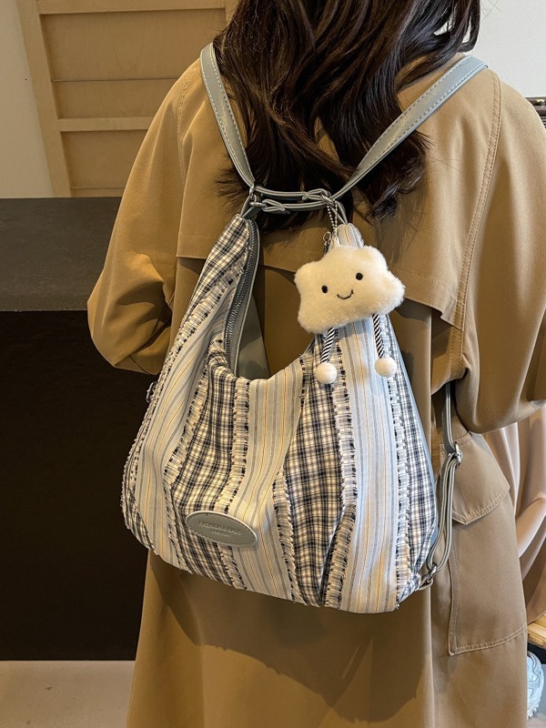 Checkered Canvas Bag For Bags Handbags Women Autumn And Winter Casual Fashion Shoulder Bag, Large Capacity Carrier Designer