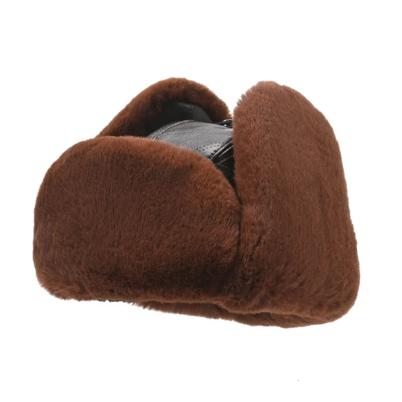 100% Natural Cowboy Leather Bomb Hat Earrings Warm Winter Hat Russian Fur Hunting Trap Hat 241106