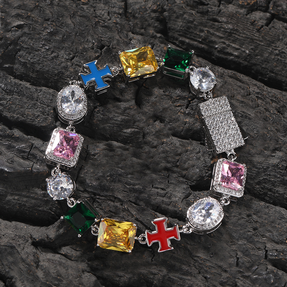 Hip Hop 5A Imitation Gemstone Chain Necklaces Bracelets Colorful Drip Jewelry Set