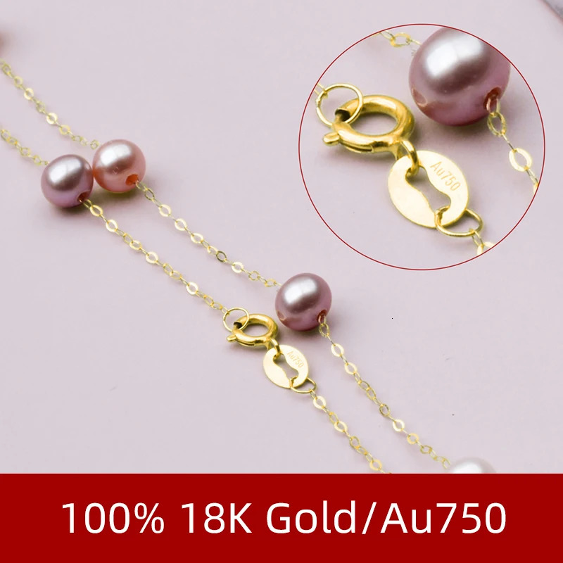 XF800 Real 18K Gold Natural Pearl Necklace Au750 Fine Jewelry Near Round Aniversary Gift for Women Mix Color X321-1 241106