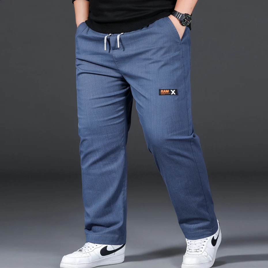 Plus Size 12XL Pants Men Casual Trousers Elastic Waist Straight Male Fashion Grey Black Big 10XL 241104