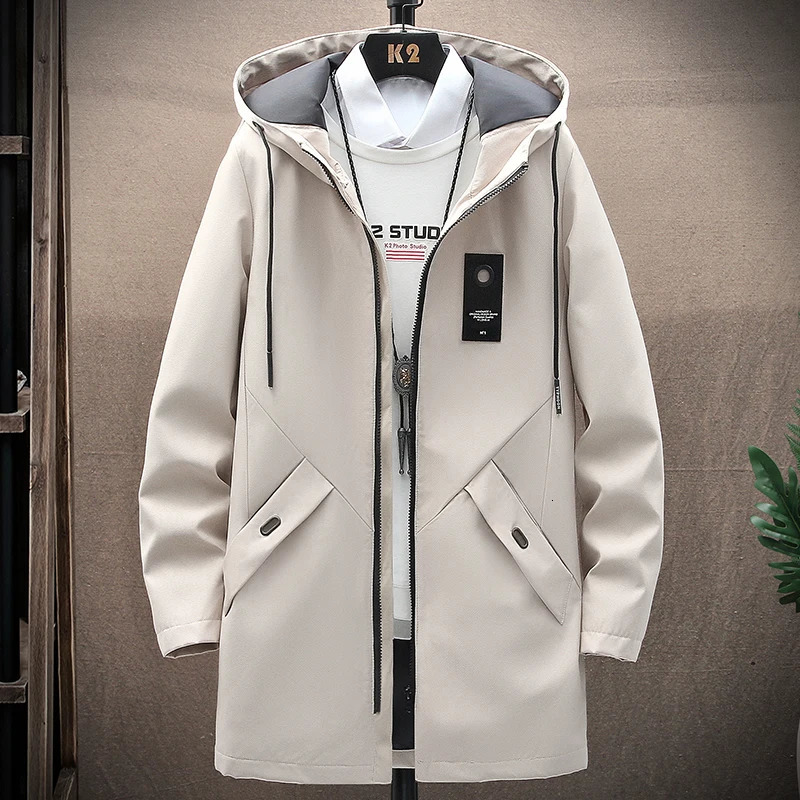 Spring Mens Classic Fashion Trend Long Windbreaker Men Casual Loose Large Size High-Quality Hooded Coat 241106