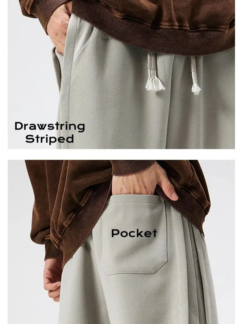 Cotton Straight Leg Sweatpants Mens Loose Drape Side Stacked Athletic Casual Pants Pleated Soft Breathable Simple Sport 241104
