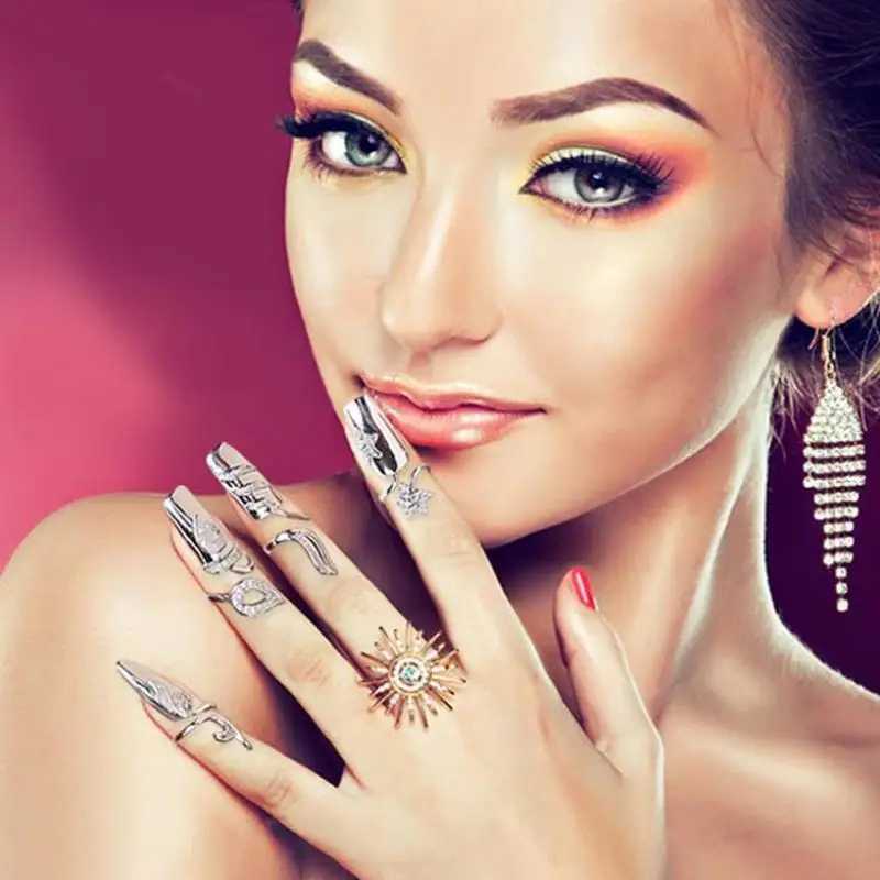 Fashionable Wens Crystal Nail Cover Ring Luxury Zircon Handle Fingertip Combined with Fake Nail Ring Wens Jewelry Gift X241106