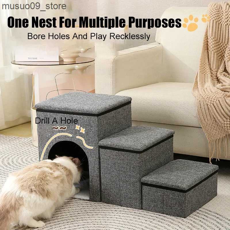 kennels pens Folding multifunctional puppy staircase sturdy and durable dog bed 3-step staircase ramp cat bed with storage and pet house dog accessori