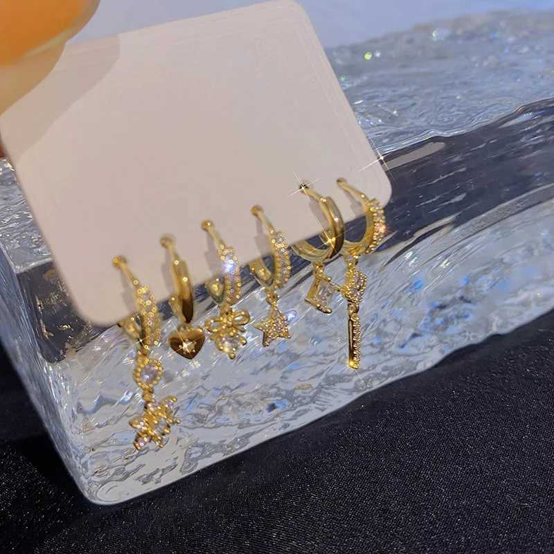 6 pieces/set of new gold Geely pendant earrings designed for crystal star bow drop earrings boxed with perforated jewelry X241106