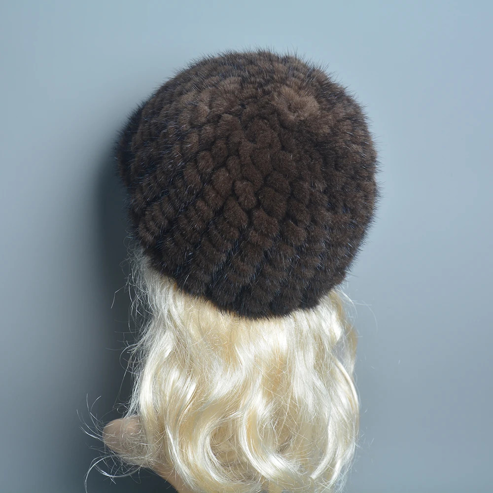 Russian womens winter handmade knitted mink fur hat with natural warm mink fur lining womens fashionable 100% genuine leather mink fur hat 241106