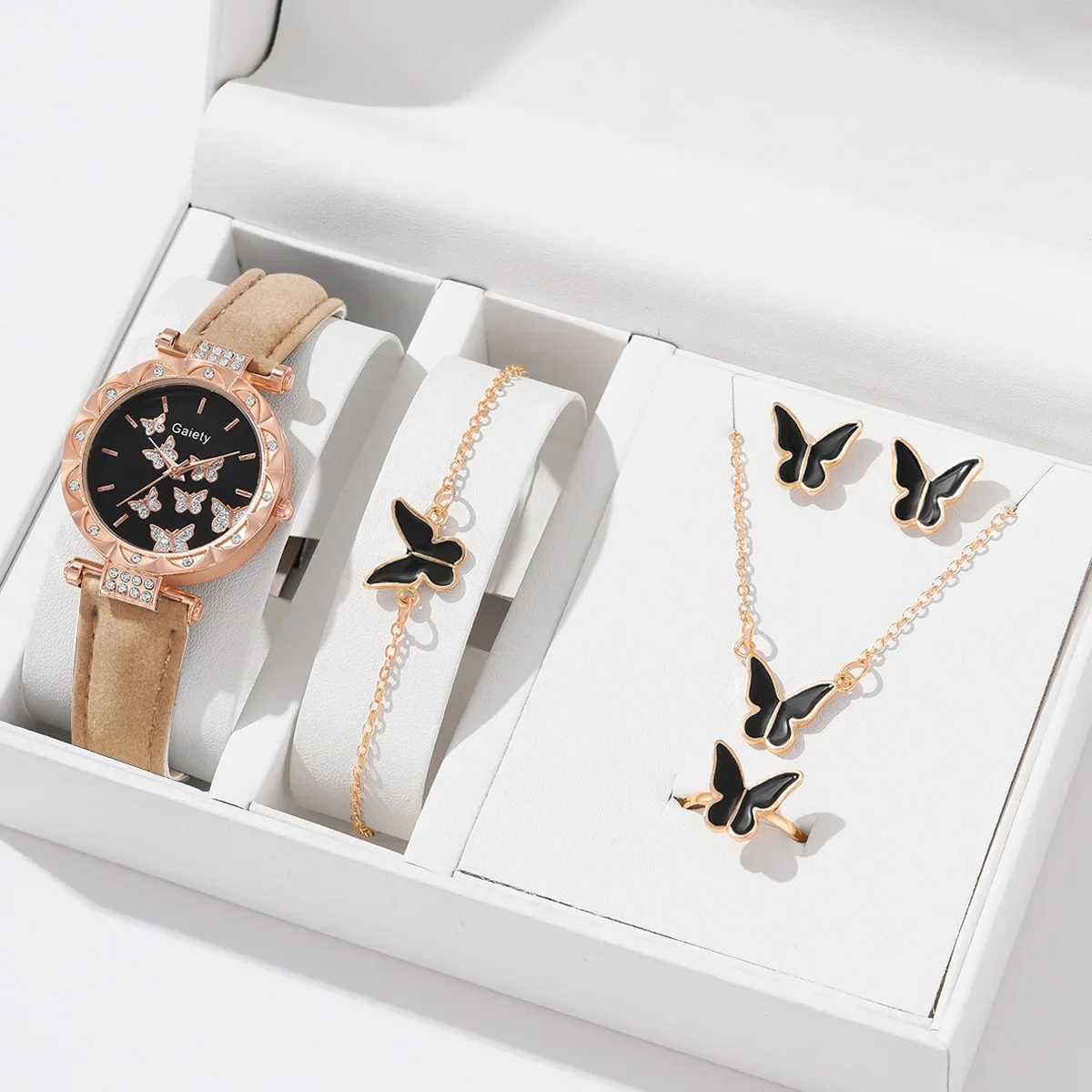 Temperature Watch Ring Necklace Earrings Bracelet Set Watch Leather Strap Womens Watch relogios feminino reloj mujer X241106