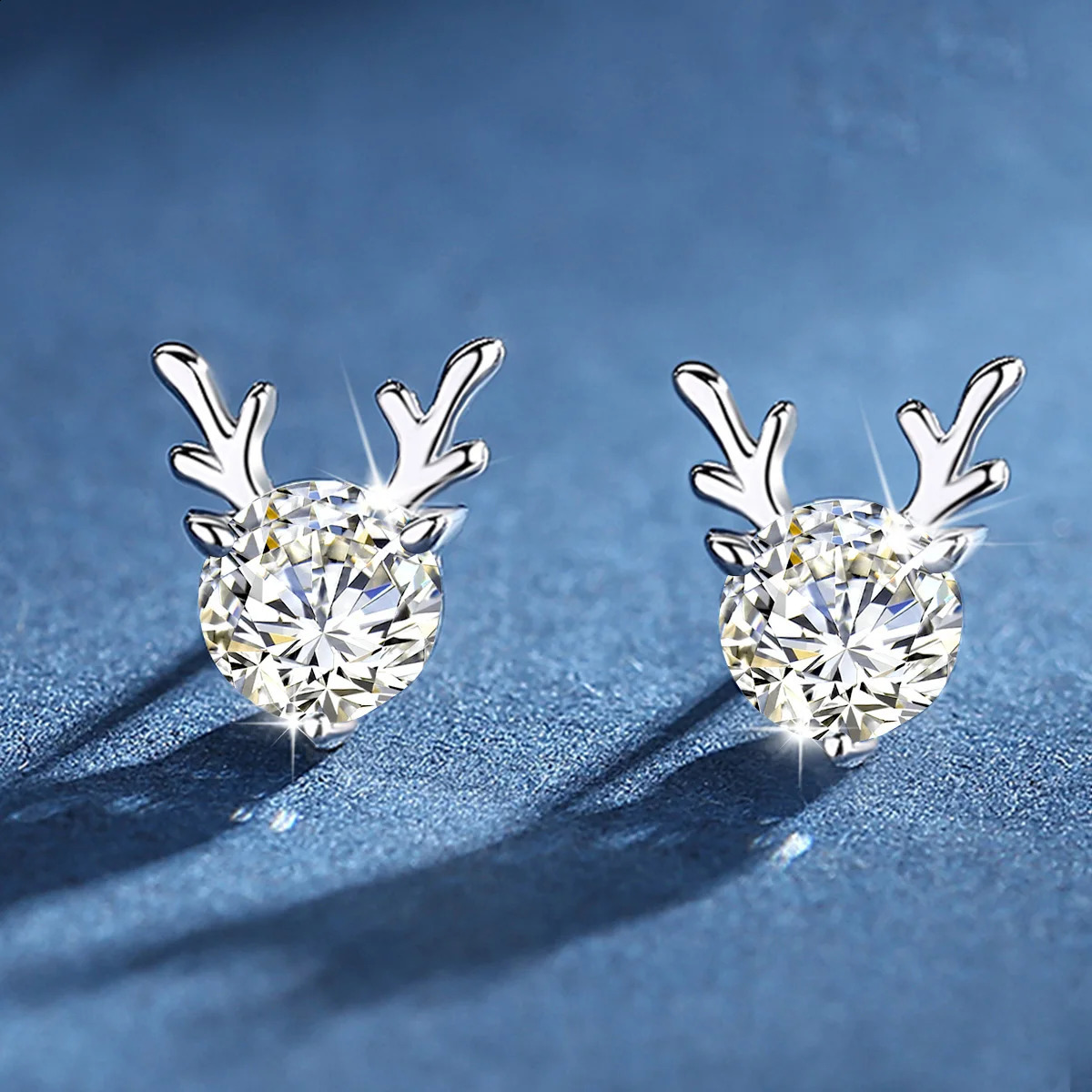 Cute Christmas earrings Elk Diamond Earrings Stud Woman Pure Silver 925 1 Carat 65mm Total 2 Certified Jewelry 241105