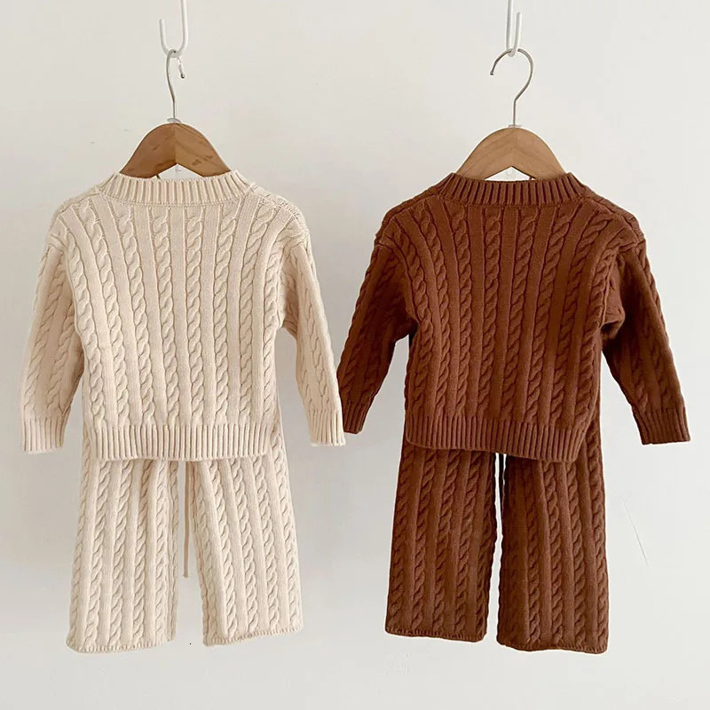Autumn Winter born Baby Girls Clothing Suit Long Sleeved Solid Color Knitted Pullover TopPants Children Knitted Clothing Set 241106