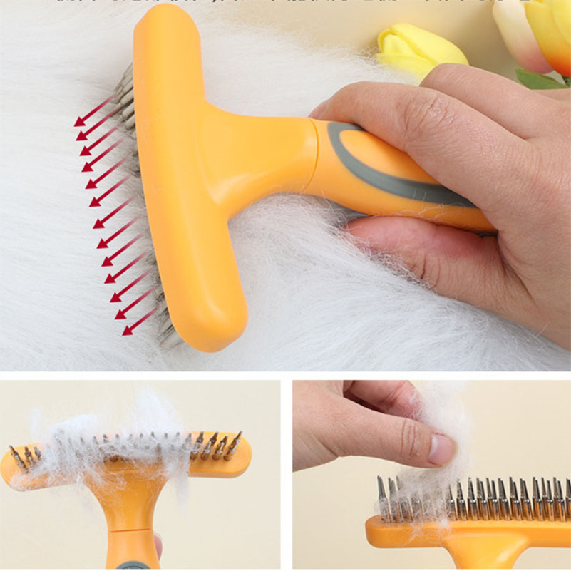 Pet Grooming Comb for Dogs Cats with Long Short Stainless Steel Metal Teeth for Removing Tangles and Knots Dematting Brush to Detangle Matted Hair
