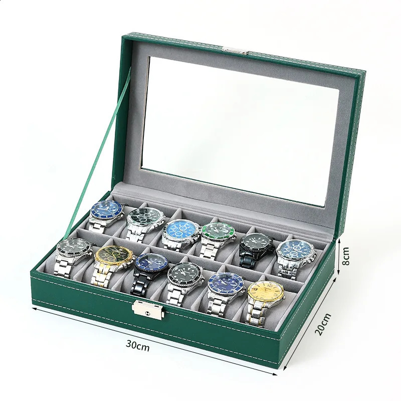 Green/Grey 6/10/12 Grid Watch Box Watch Organizer Mens Watch Jewelry Display Top Quality Box 241105