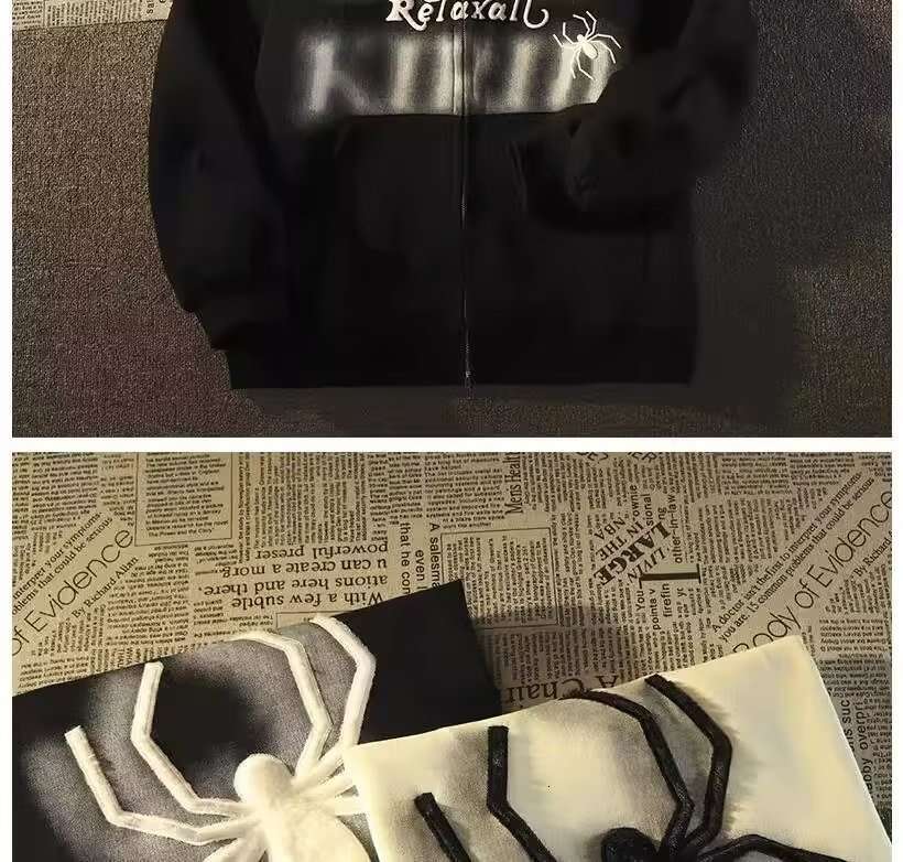 shanshi spider hoodie American flocking spider hooded sweater for men in spring and autumn loose casual oversize cardigan coat hoodie