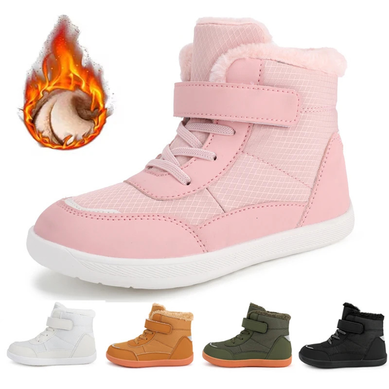 Childrens wide toe barefoot snow boots suitable for small/medium/large children thickened waterproof high-top cotton shoes 241106