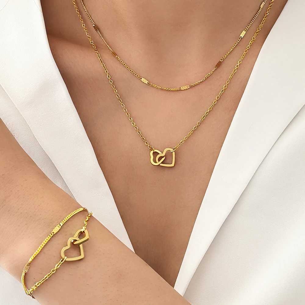Stainless steel jewelry set high-end and atmospheric bracelet necklace double chain design jewelry set X241106