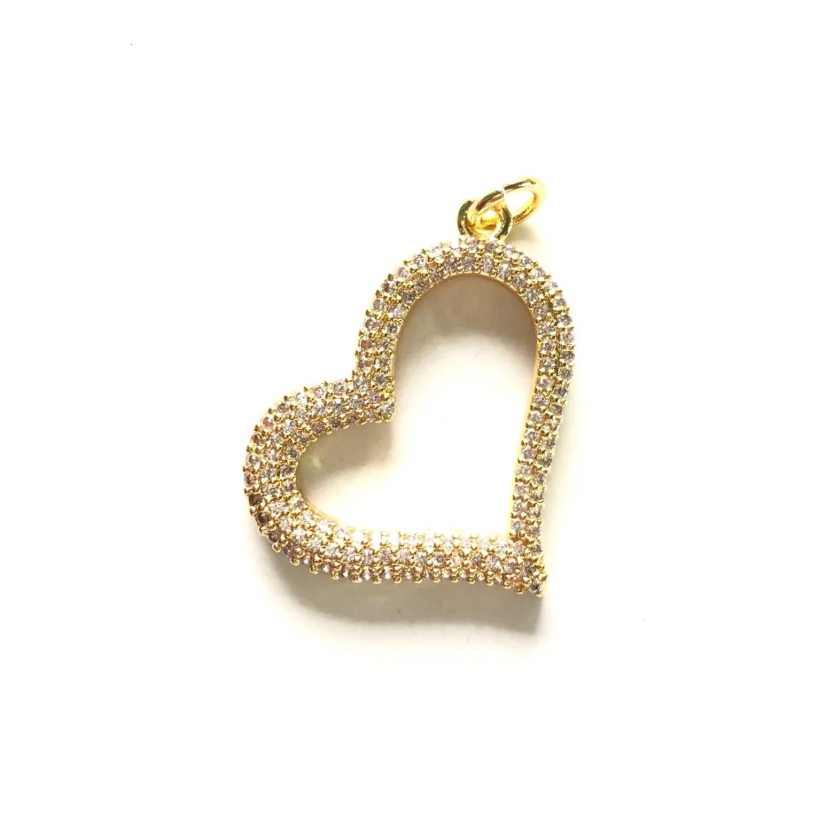 5 exquisite zirconia Pave heart-shaped charm pendants suitable for womens bracelets girl necklaces gold plates sparkling jewelry DIY accessories 24110