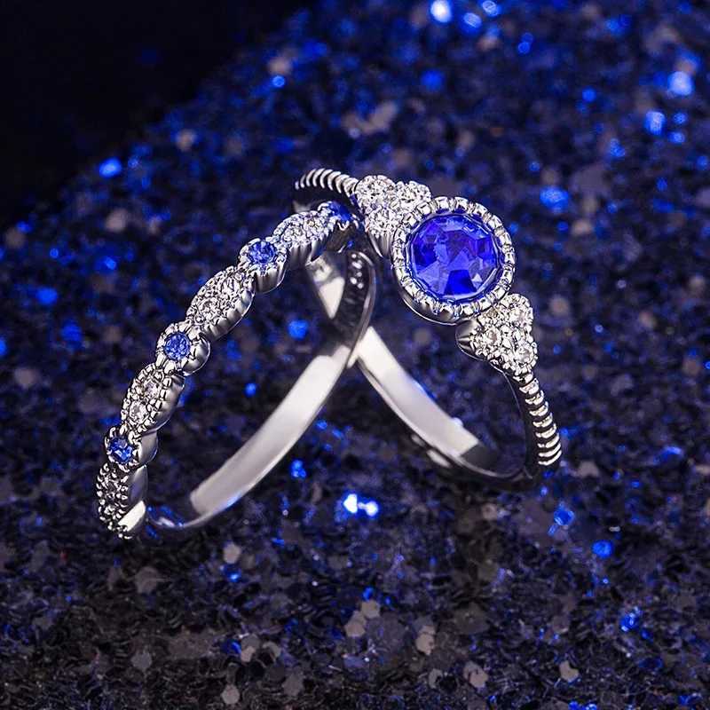 Cross border retro simple jade sapphire ring set Wens fashionable handmade jewelry alloy zircon ring X241106