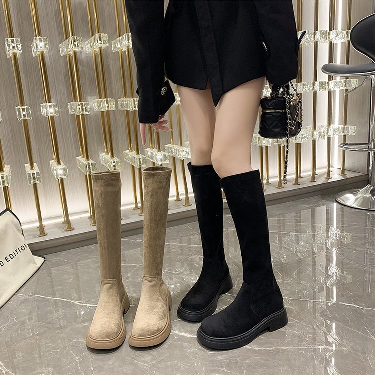 Suede Long 2023 Autumn And Winter New Knee Length High Tube With Plush Elastic Knight Boots For Women