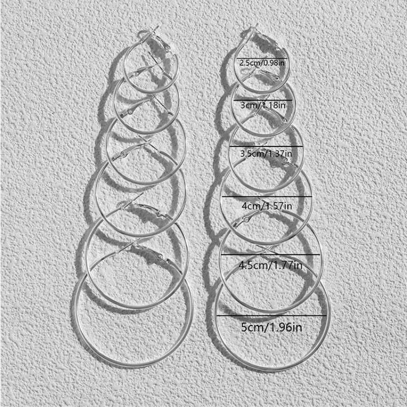 12 pieces/6 pairs of simple punk ring earrings set large round earrings suitable for warm girl earrings Oversi jewelry accessories X241106