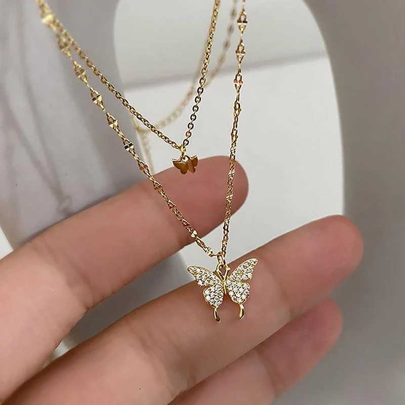 1 double-layer Kravik chain cool necklace chain fashionable shiny necklace womens exquisite necklace X241106