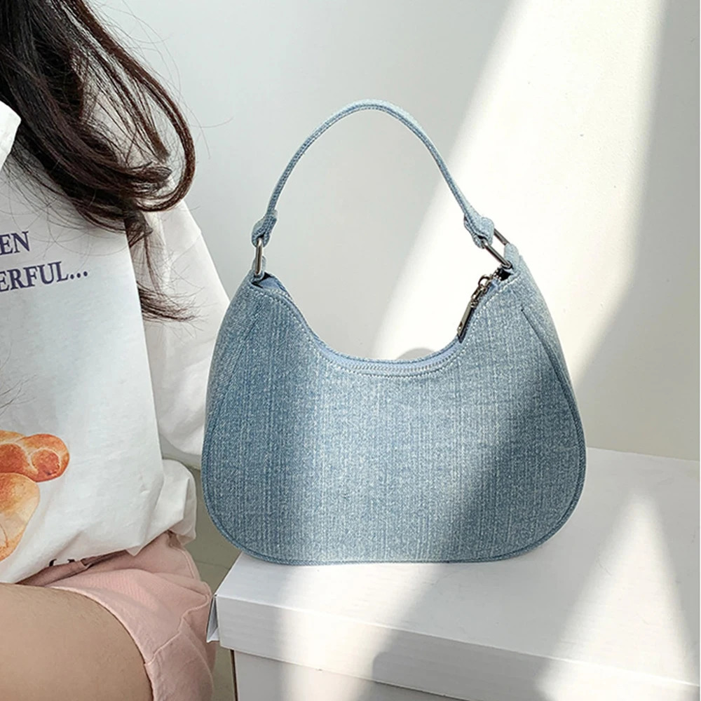 Fashion denim womens handbag canvas shoulder bag small phone flip wallet high-quality womens armrest bag model 241105