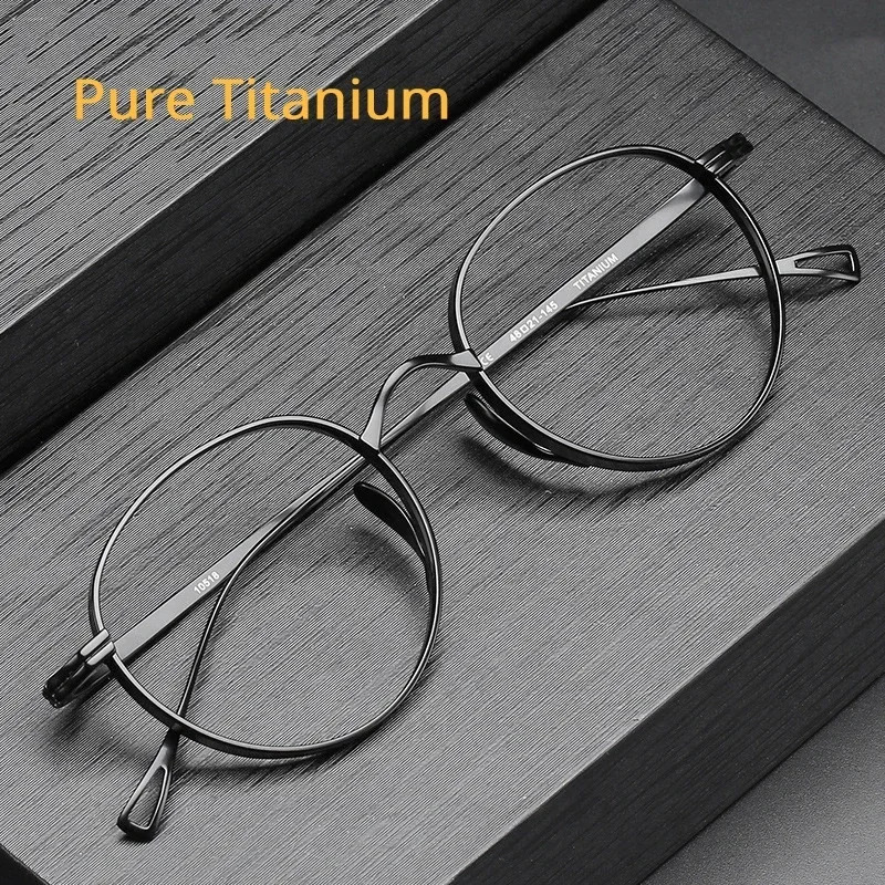 Quality Pure Glasses Frame Men Retro Round er Eyewear Male Women Optical Prescription Eyeglasses Frames 241105