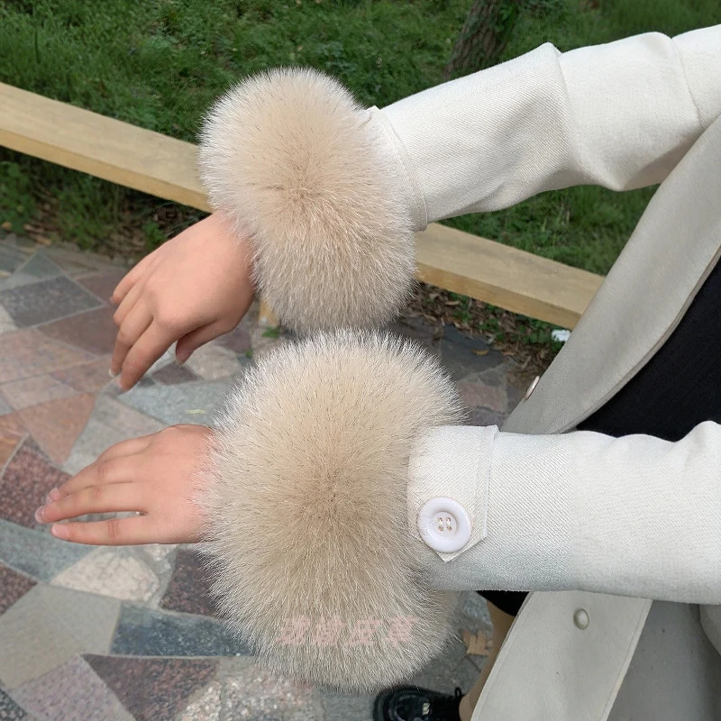 100% genuine natural and genuine fox fur cuffs for womens jackets warm sleeves for wrists winter warmth sleeves decorative wristbands fox gloves 24110