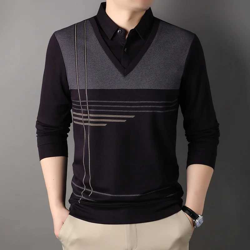 Spring and autumn striped print Fe two-piece mens clothing long Sve casual loose bottom shirt chic top W241106