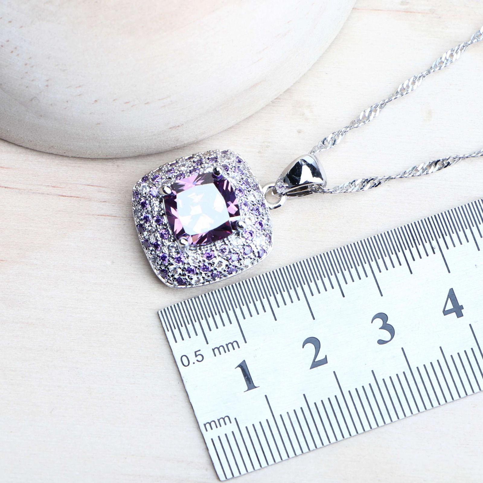 Purple zirconia female bride jewelry set silver 925 exquisite clothing jewelry wedding earrings ring bracelet pendant necklace 241106