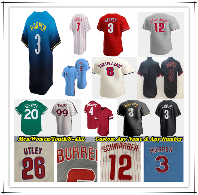 Baseball Jersey Nick Castellanos Alec Bohm Kyle Schwarber Bryce 3 Harper Bryson Stott Trea Turner Brandon Marsh J.T. Realmuto Johan Rojas Aaron Nola Zack Wheeler Utley
