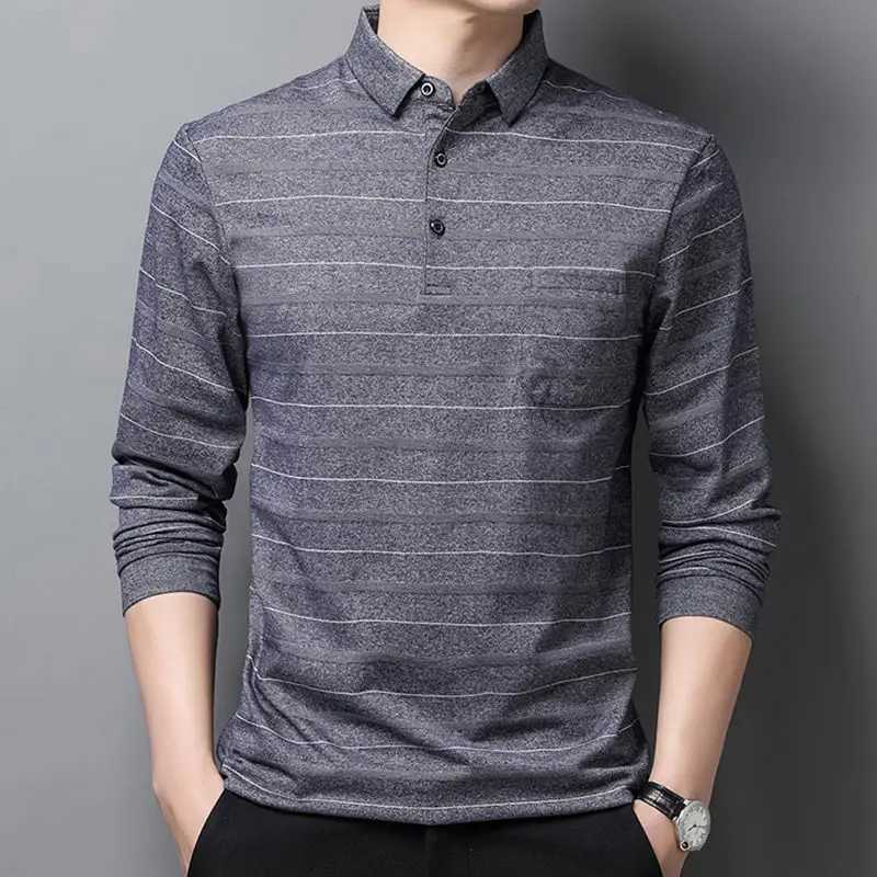 Spring and summer mens casual pocket length Sve T-shirt loose striped zipper and contrasting color top W241106