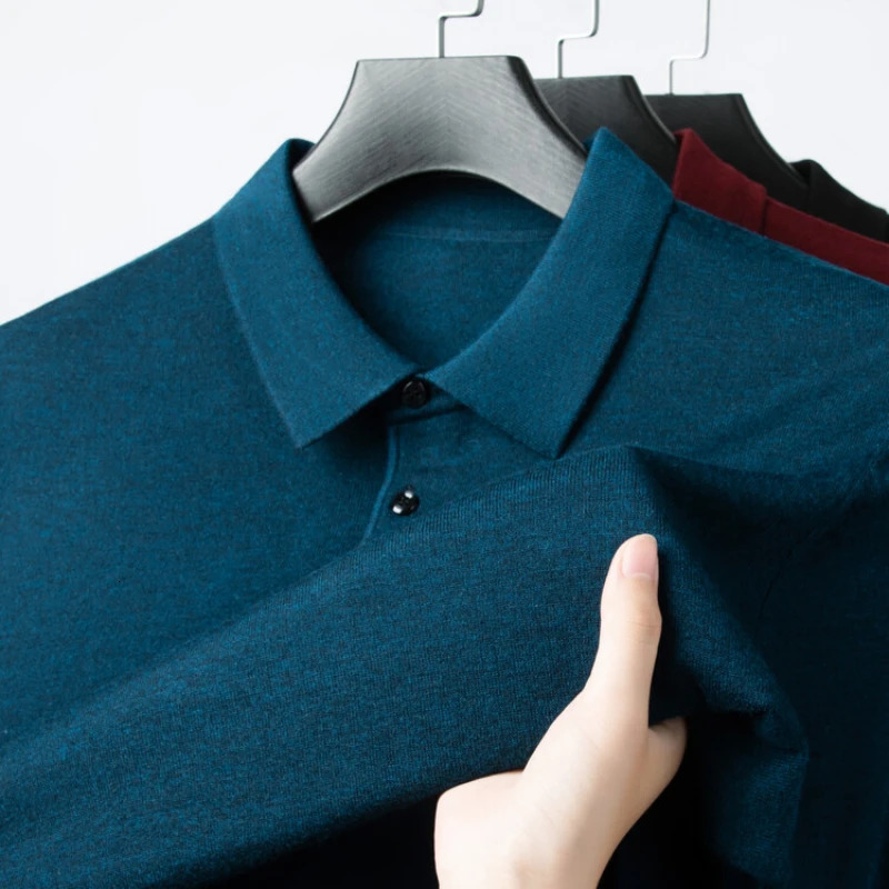 Solid Color Mens Wool Long-sleeve Shirt Daily Autumn and Winter Warm Sweater Business Casual Polo ShirtStretchable M-4XL 241106