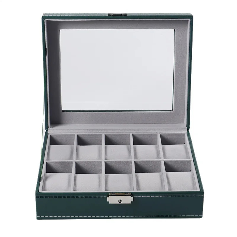 Green/Grey 6/10/12 Grid Watch Box Watch Organizer Mens Watch Jewelry Display Top Quality Box 241105