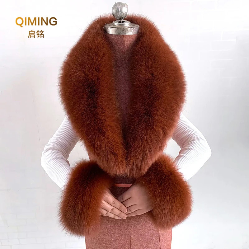 Winter natural real fox fur collar fur scarf womens mens coat jacket fur shawl fur cuff set warm fur shawl wrapped scarf 241106