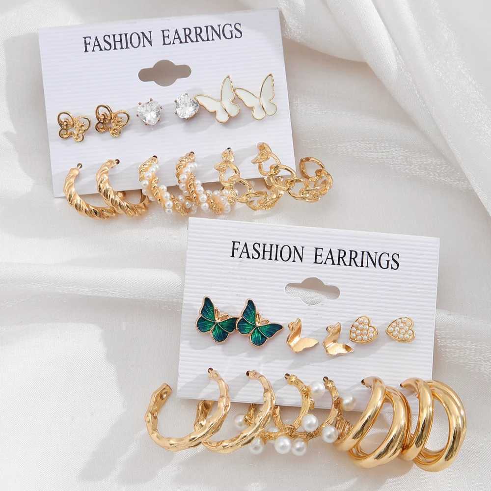 Golden Pearl Ring Earring Set Metal Pendant Earrings Retro Round Guitar Twist for Wen Girls Jewelry Gift X241106