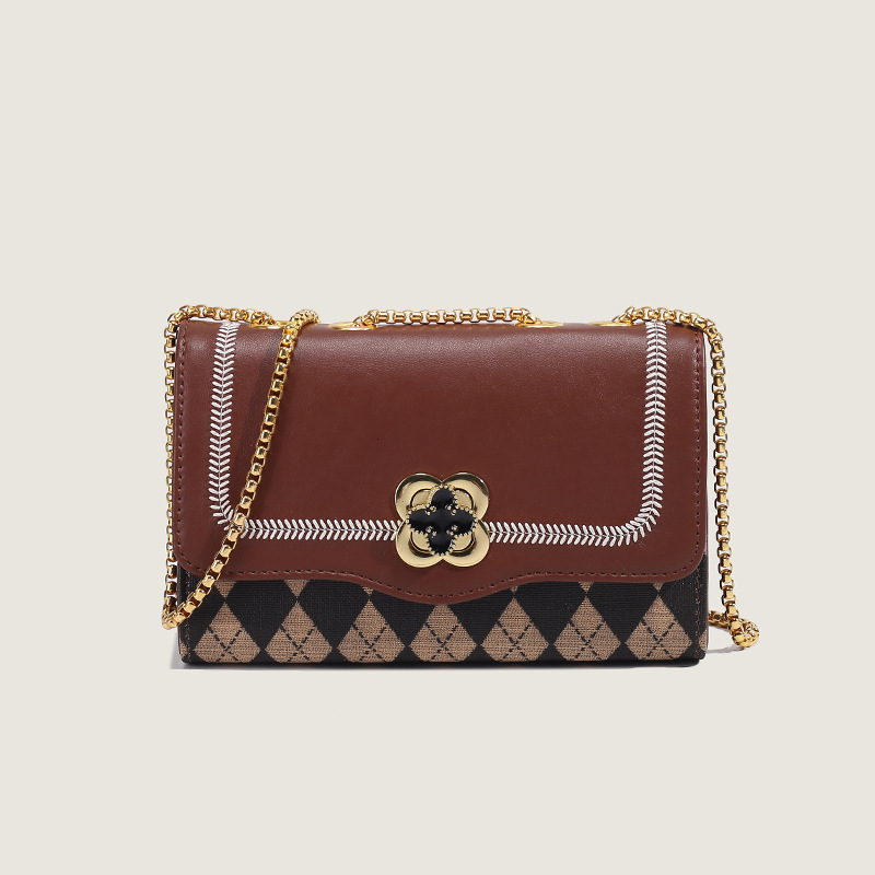 Hong Kong Trendy Lucky Flower Small Fragrant Style Lingge Bag Versatile Women's Designer Single Shoulder Crossbody Bag