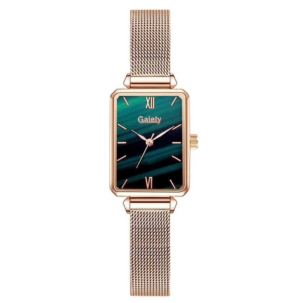 2-piece Wen Watch Fashion Square Womens Quartz Watch Bracelet Simple Rose Gold Mesh Luxury Wen Watch Relogio Feminino X241106