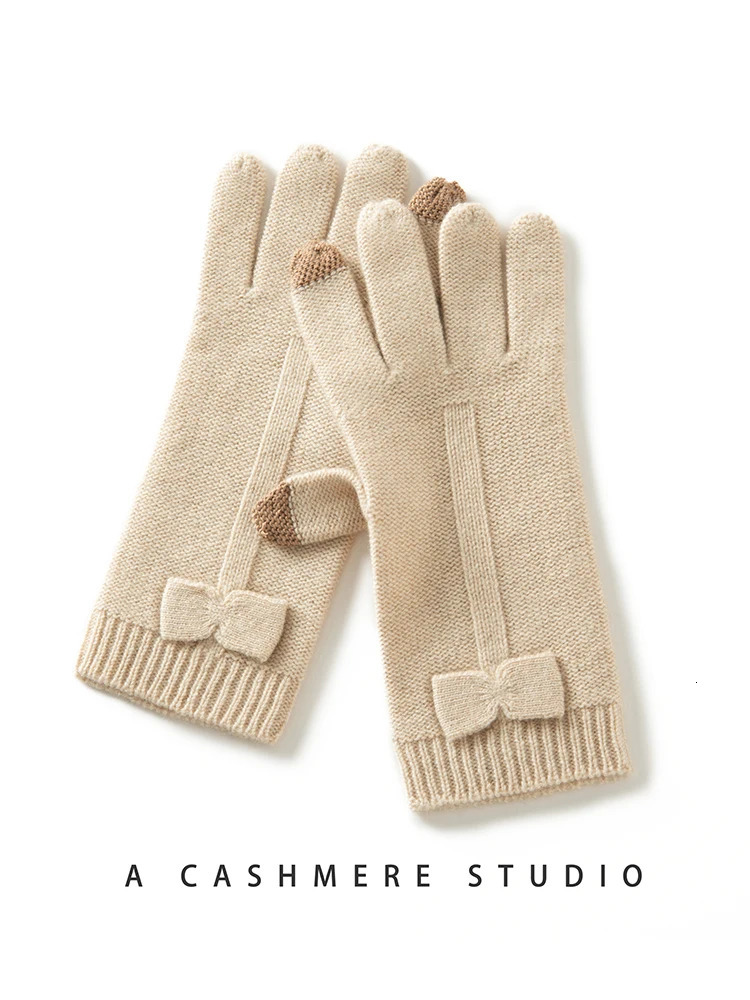 High quality cashmere touch screen gloves for women in winter soft and warm elastic knitted gloves with multiple fingers 241106