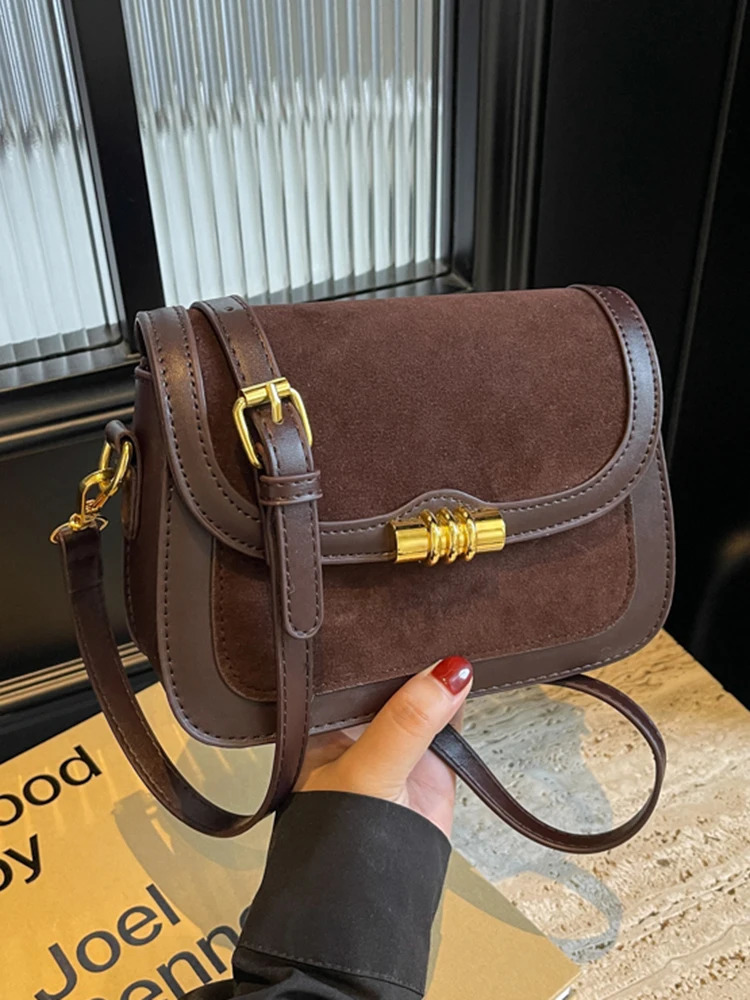 High quality Burgundy retro frosted PU splicing cross shaped bag for women multi-layer compartment square bag classic Commuting handbag241106