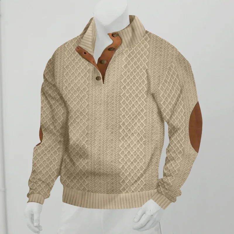 2024 autumn and winter mens outdoor leisure button stand up collar splicing loose color sports sweater trend mens sweater top 241106