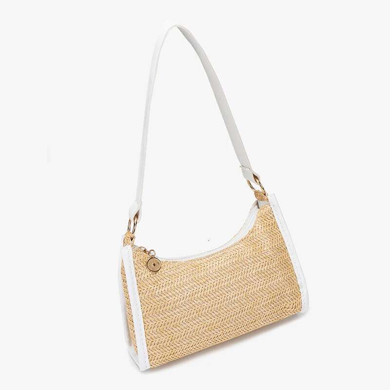 Designer Bag Straw Woven Hand-Held Rice Shoulder Bag, Women's Armpit Bag, New Fashionable Color Blocking Woven Large Capacity Shoulder Bag