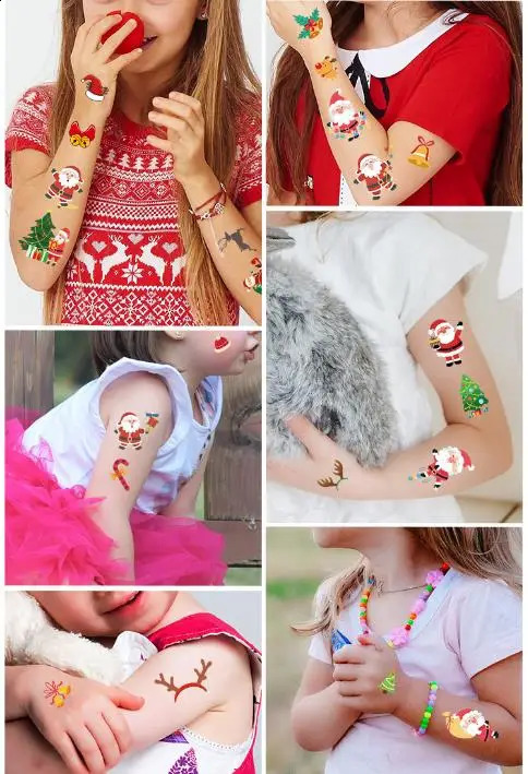50 pieces/batch 7x12cm tattoo stickers Christmas mixed style cover Elk scar waterproof temporary body art HA1767 241105