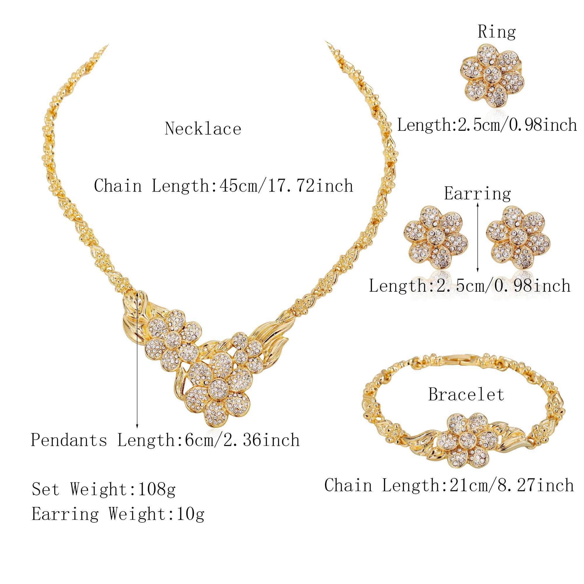 Elegant Wens jewelry set featuring exquisite flower pendant necklaces earrings rings and gold-plated bracelets as holiday gifts X241106