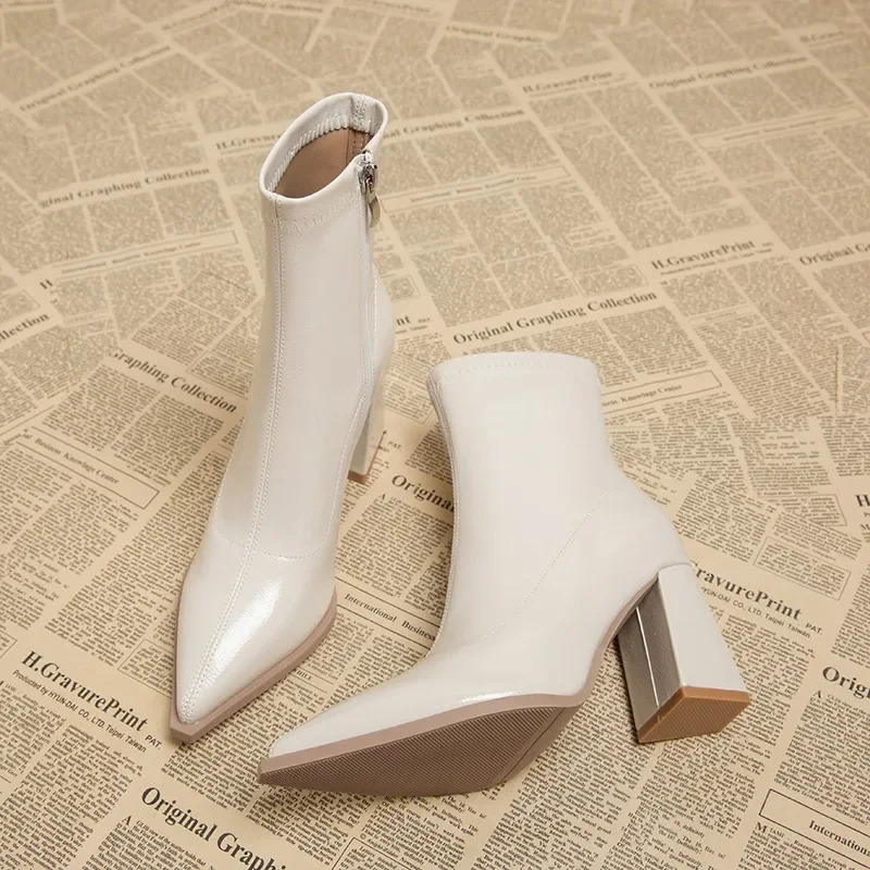 Autumn Womens High Foot Ankle Boots Winter Plus Velvet Corner Foot Thick Foot Chelsea Boots Womens High Heels241106