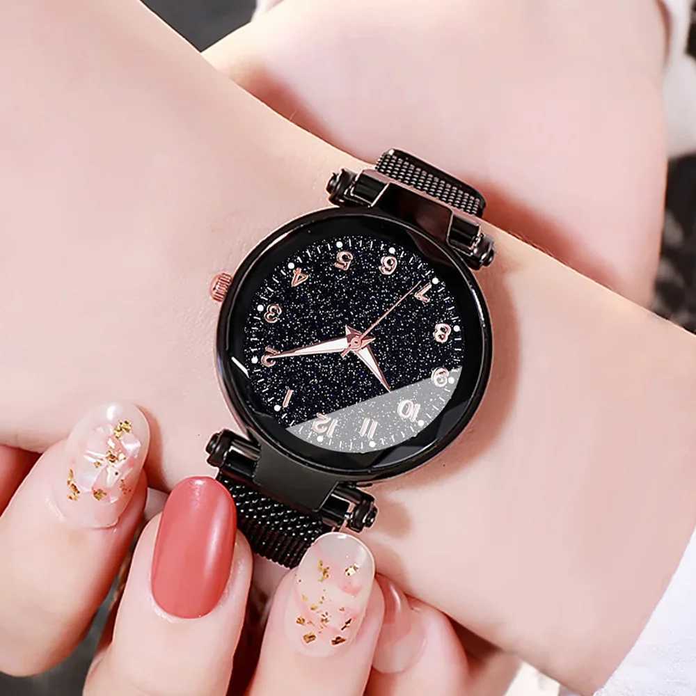 Ladies Starry Sky Round Dial Quartz Wristwatches 5pcs Set Wen Fashion Casual Mesh Belt Watches Simple Dress Clock Girls Gift X250203