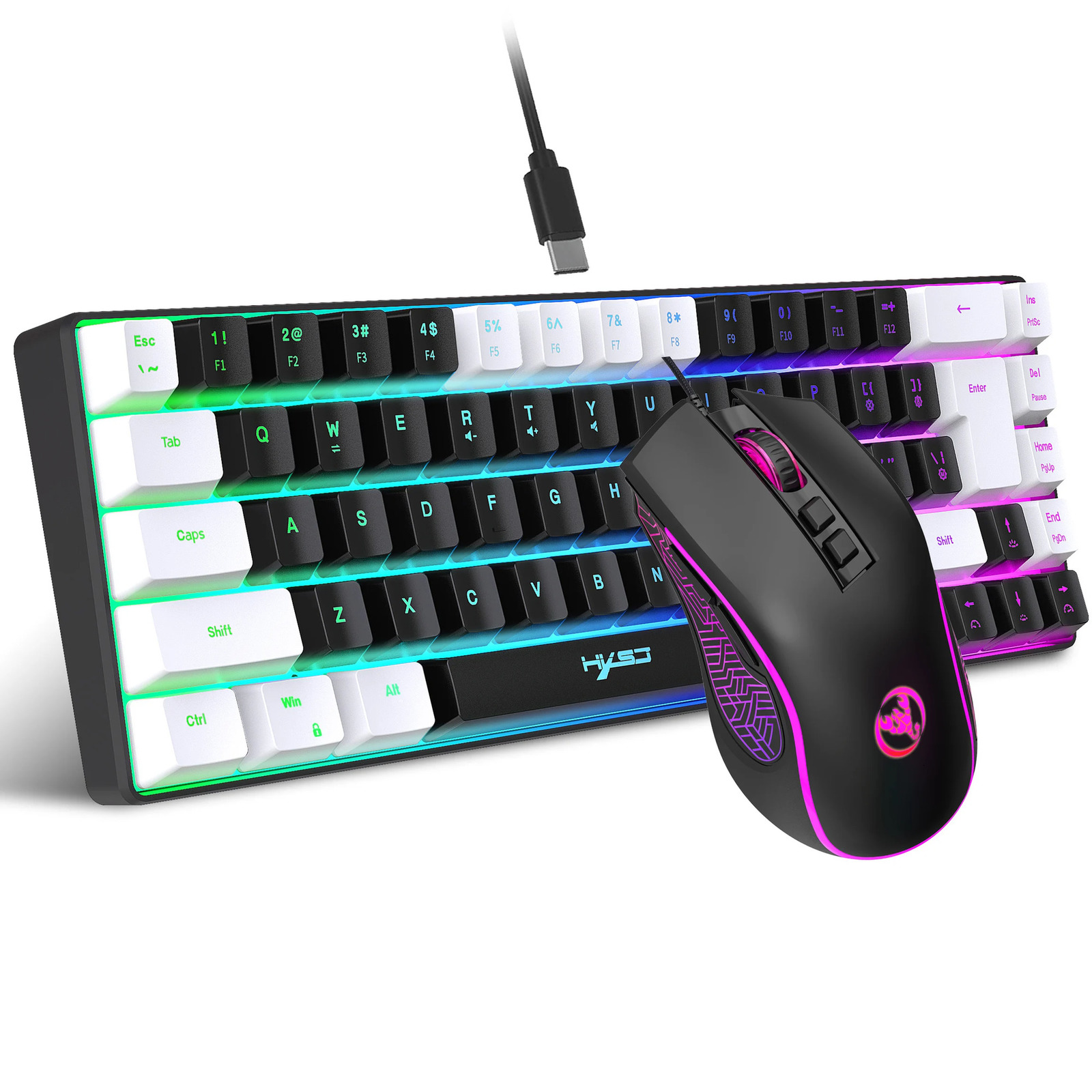 The latest HXSJ mini V200 68 key mechanical induction keyboard compact RGB illuminated gaming mouse and PC gaming keyboard combination for 2024 241106