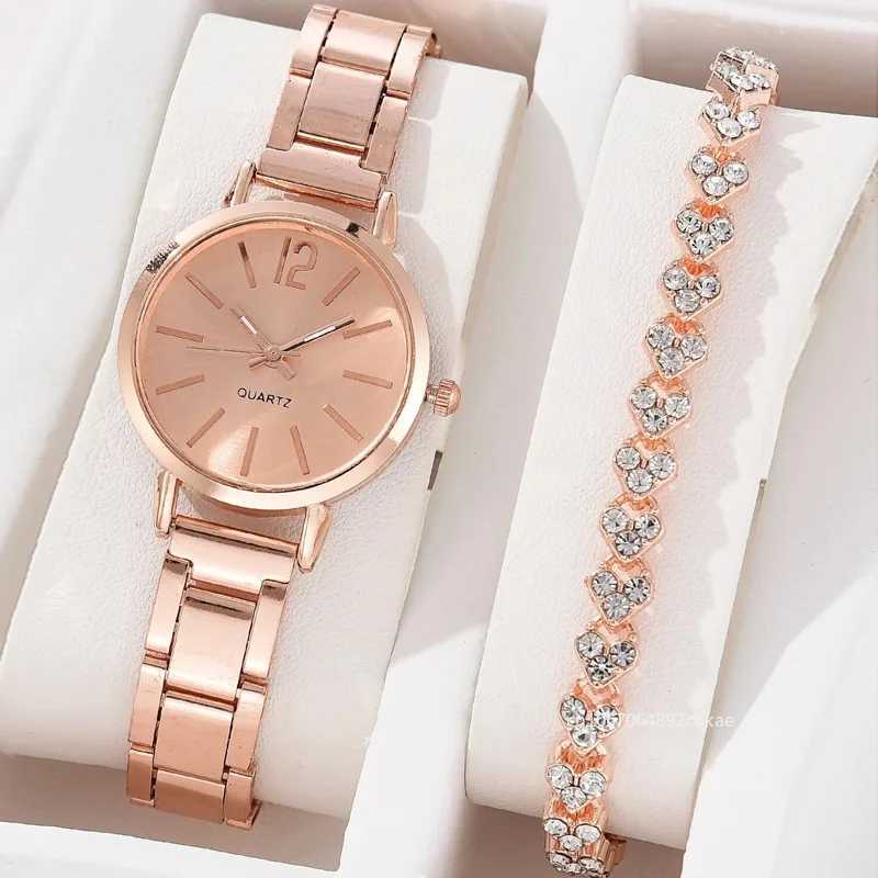 2-piece luxury bra single dial hollow strap fashionable gold bracelet quartz watch student ladies watch Reloj Mujer X241106