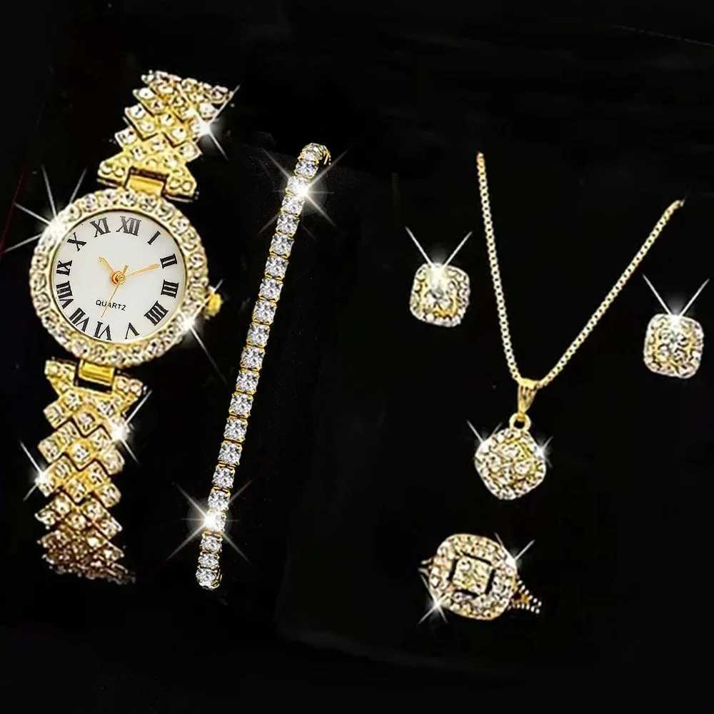 5-piece watch set necklace earrings rhinestones fashionable watch womens casual watch womens watch bracelet set clock Reloj X241106